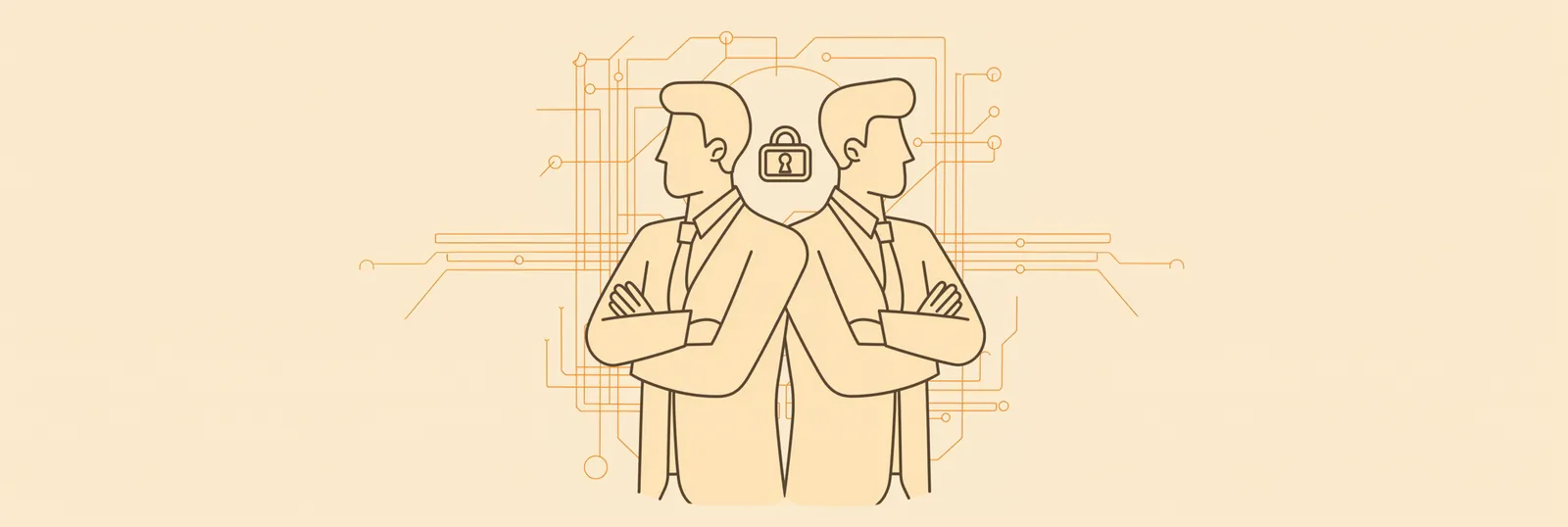 Illustration of two people standing back to back with a padlock between them