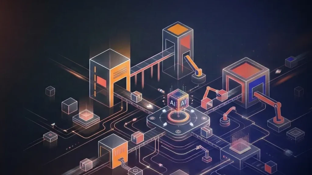Isometric illustration of an AI factory